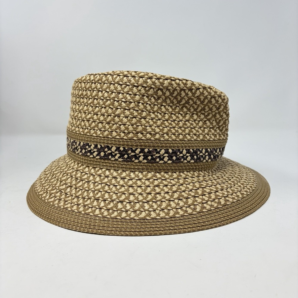 Authentic Eric Javits Woven Fedora Hat Beige UPF 50+ Packable Squishee - Picture 10 of 11